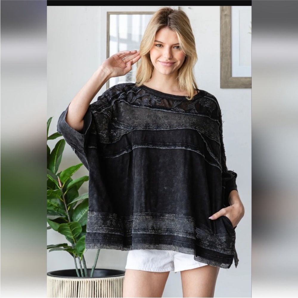 Oli & Hali WASHED LACE CONTRAST BOXY LOOSE TOP